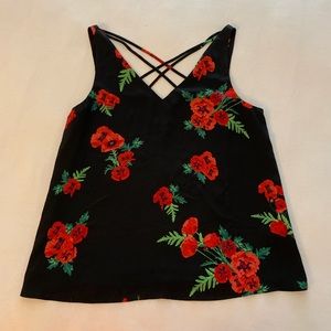 EUC Express black floral double v strappy top